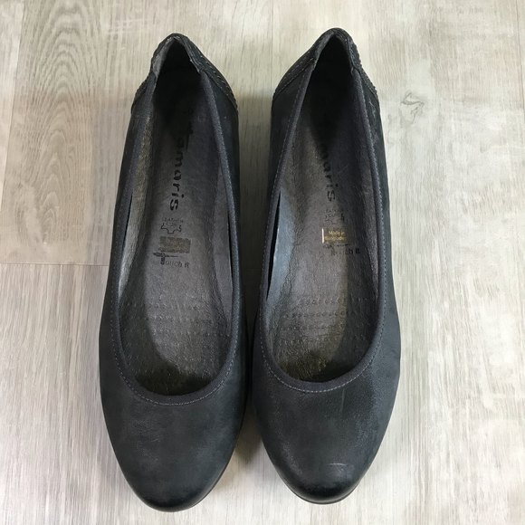 Tamaris Black Genuine Leather Flats with Touch Fit Comfort insole sz 40/9-9.5 - Picture 4 of 9